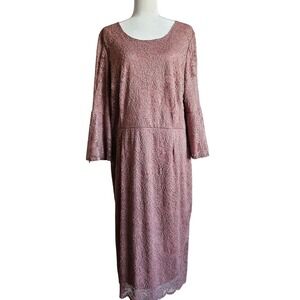 Mikarose Lace Midi Dress Women 2XL Pink Mauve‎ Long Sleeve Modest NWT